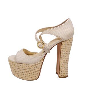 Alice + Olivia Platform Sandals Cream Raffia Sz 37/38